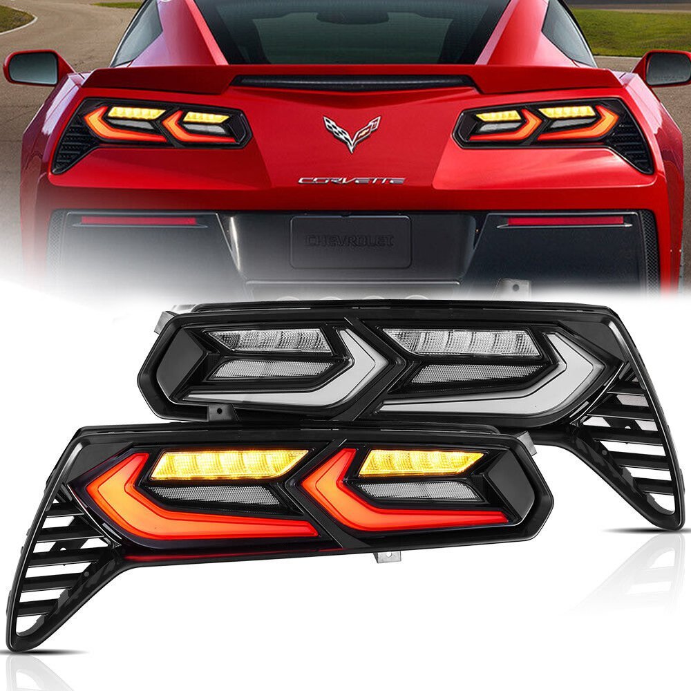 2014-19 C7 Corvette C8 Style RGB Flow Sequential Smoked LED Rear Tail Lights - Image 5