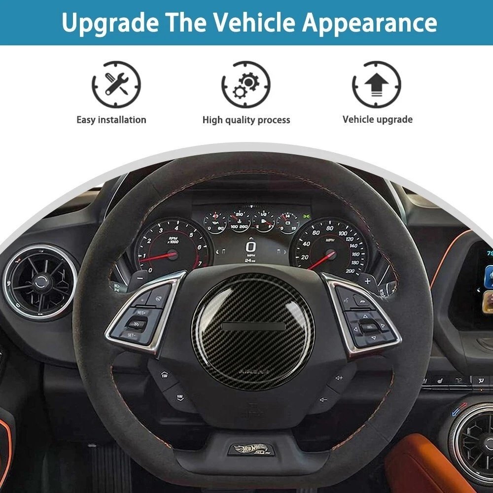 2016 – 24 Camaro Hydro-Dipped Carbon Fiber Full Center Steering Cover - Image 3