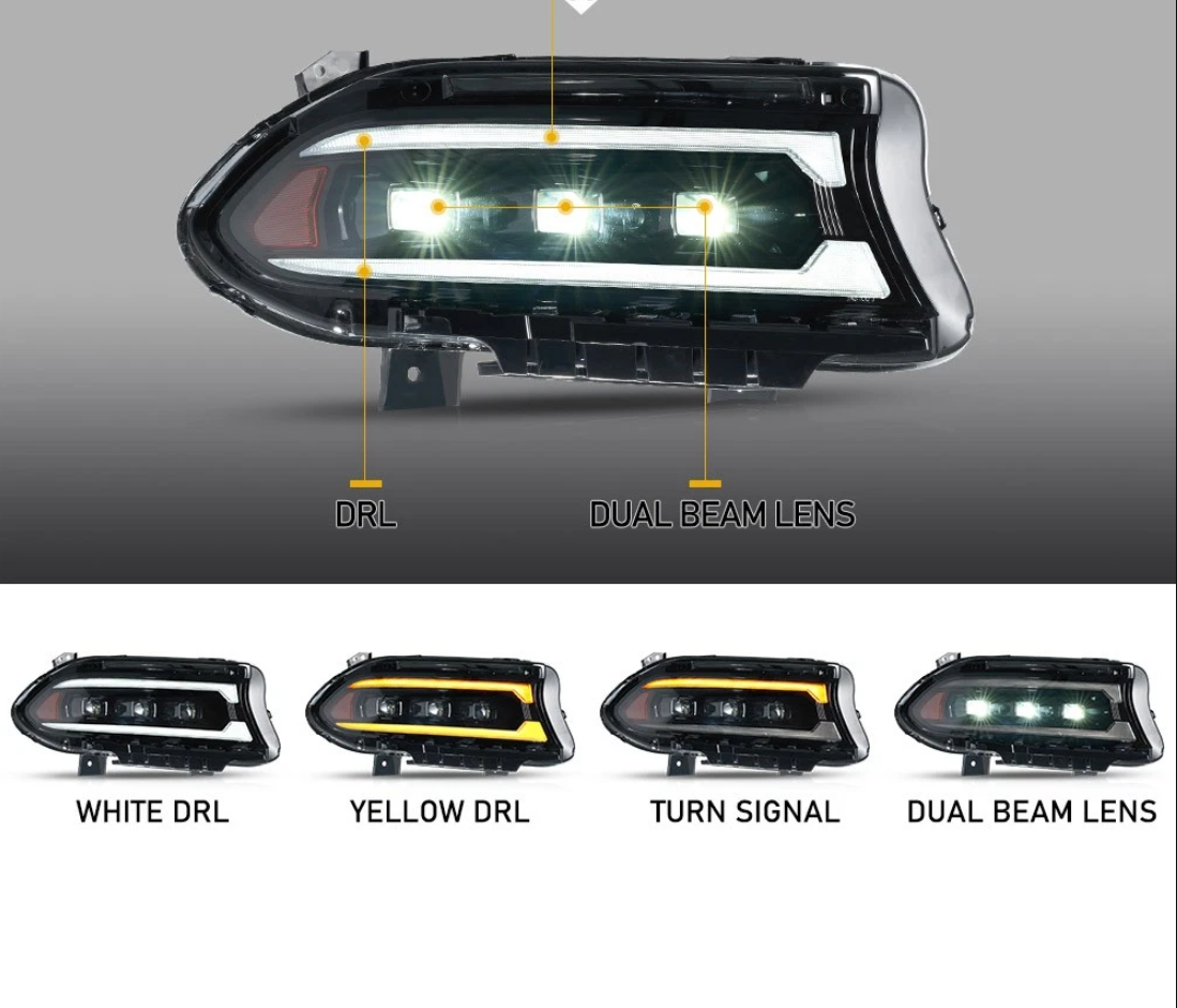 2015 – 24 Dodge Charger Triple Beam DRL Headlights - Image 3