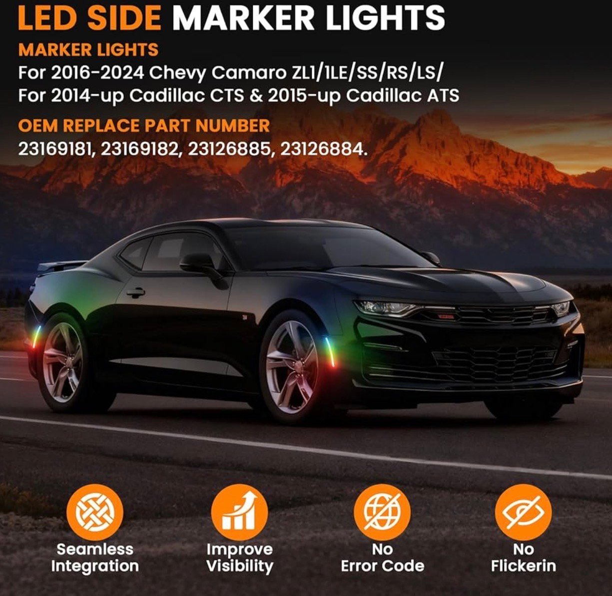 2016 – 24 Camaro Smoked RGB LED Side Markers - Image 2