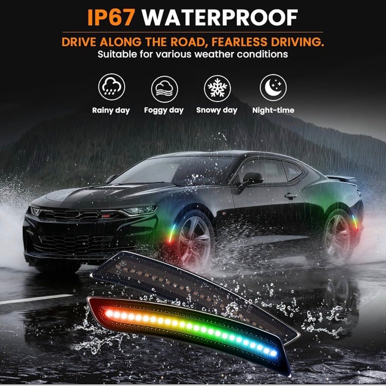 2016 – 24 Camaro Smoked RGB LED Side Markers - Image 7